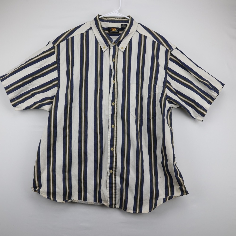 Route 66 Striped Button Down Shirt Adult 2XL Blue Yellow Short‎ Sleeve Mens